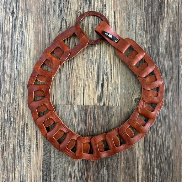 Brave Leather Inian Skrunchy Belt Womens Sz 36 Cognac Brown Adjustable Bohemian - Picture 2 of 10